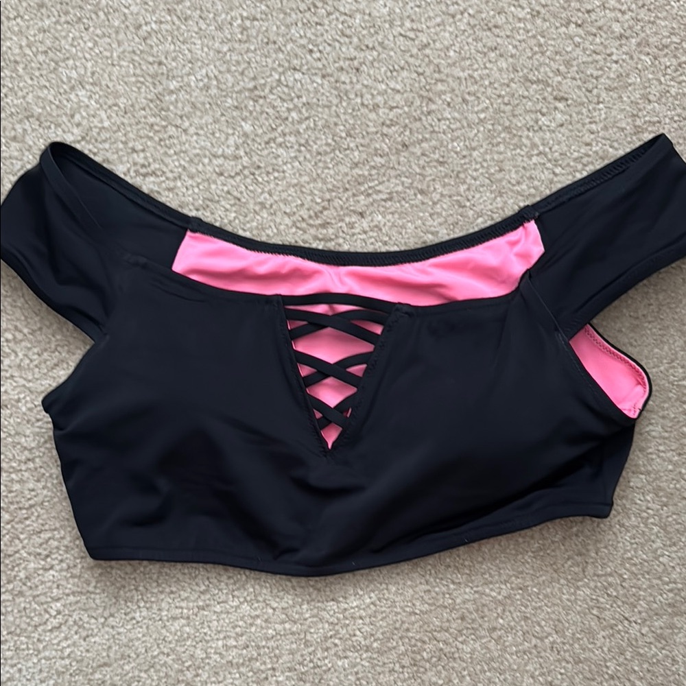 PINK Victoria's Secret Black and Pink Swimsuit Top